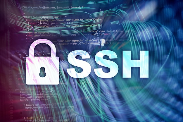 SSH Secure Shell protocol and software Data protection internet and telecommunication concept