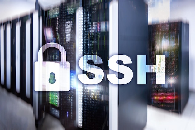 SSH Secure Shell protocol and software Data protection internet and telecommunication concept