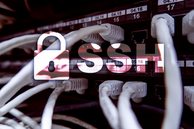 SSH Secure Shell protocol and software Data protection internet and telecommunication concept