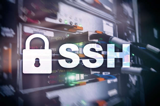 SSH Secure Shell protocol and software Data protection internet and telecommunication concept