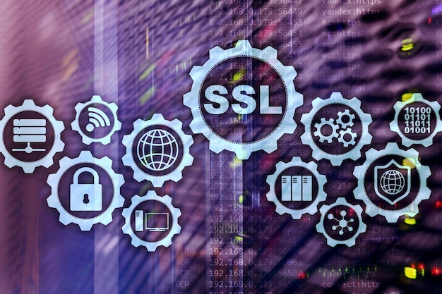 Photo ssl secure sockets layer concept cryptographic protocols provide secured communications server room background