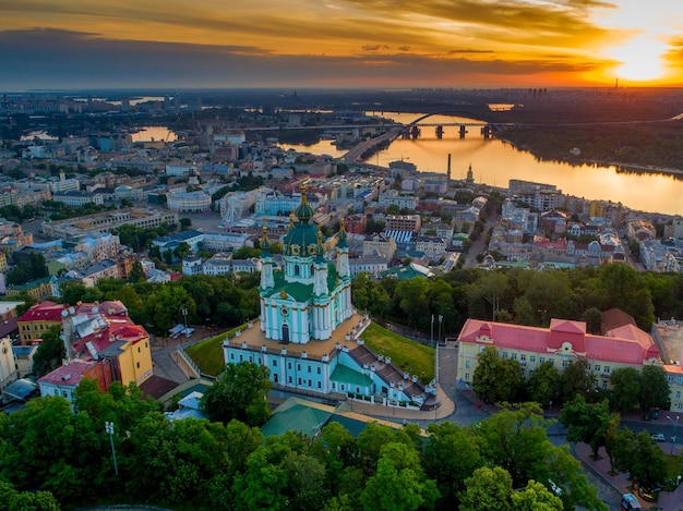 St. Andrew's Church aerial view. Kiev. Ukraine