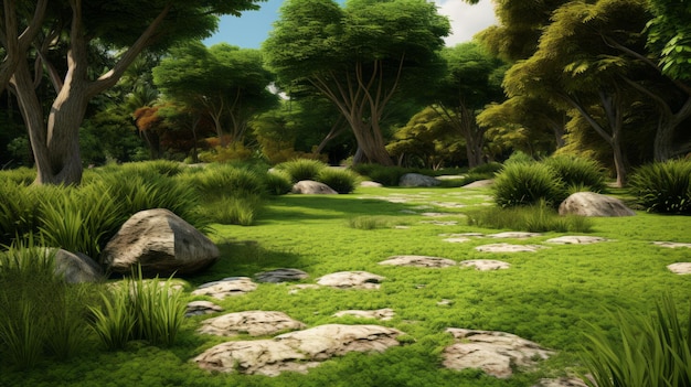 Photo st augustine grass texture asianinspired 3d landscape design