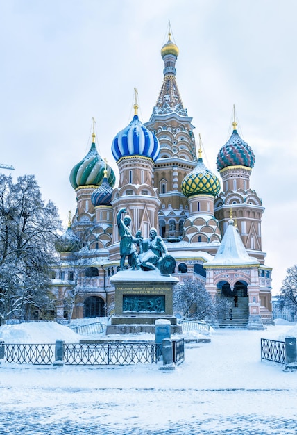 St Basil's cathedral in cold winter Moscow Russia It is a famous landmark of Moscow