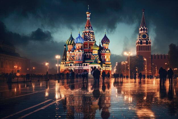 Photo st basils cathedral on red square at night moscow russia moscow st basils cathedral night shot ai generated