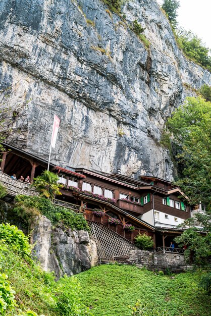 St. Beatus Cave and waterfalls above Thunersee in Switzerland.