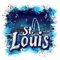 Photo st louis text with arch and river inspired typography desig watercolor lanscape arts collection