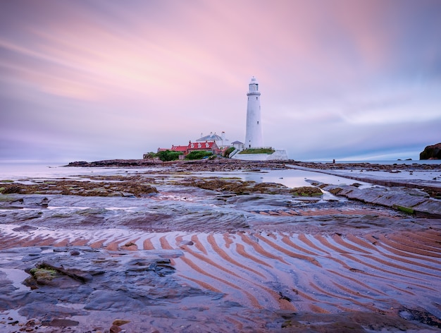 St marys lighthouse in whitley bay at sunset northumberland in uk