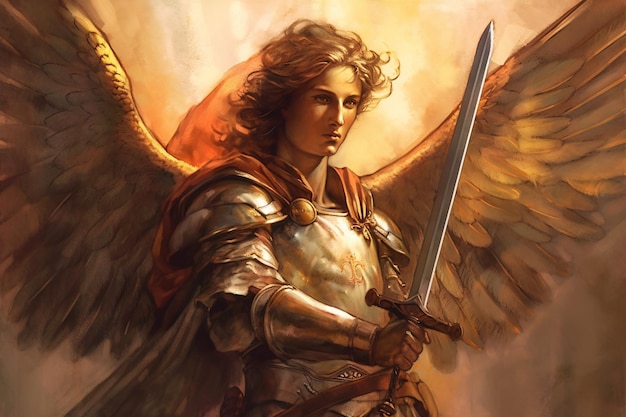 St Michael the Archangel イラスト Archangle Saint Michael ジェネレーティブ Ai 保護と防御のシンボル ビンテージ絵画