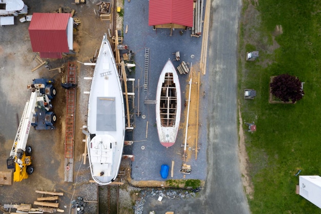 St. Michaels Maryland chespeake bay aerial view panorama old boat