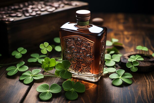 Photo st paddy's flask on a rustic table