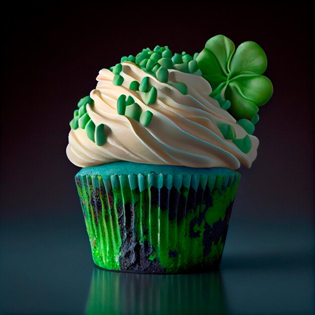St Patrick cupcake Clover Illustration created by Generative AI technology