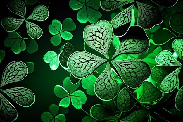 St Patrick Day abstract green background with clover leaves Generative ai