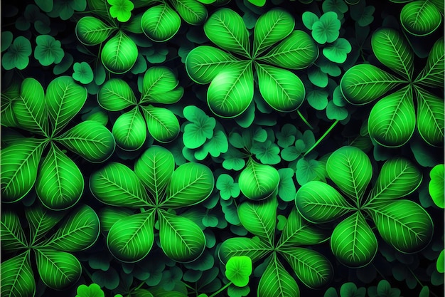 Foto sfondo verde astratto del giorno di san patrizio decorato con foglie di trifoglio festa del pub patrick day che celebra l'ia generativa