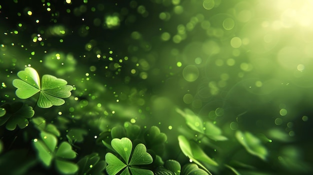 St Patrick's Day abstracte groene achtergrond versierd met shamrock bladeren Generatieve AI