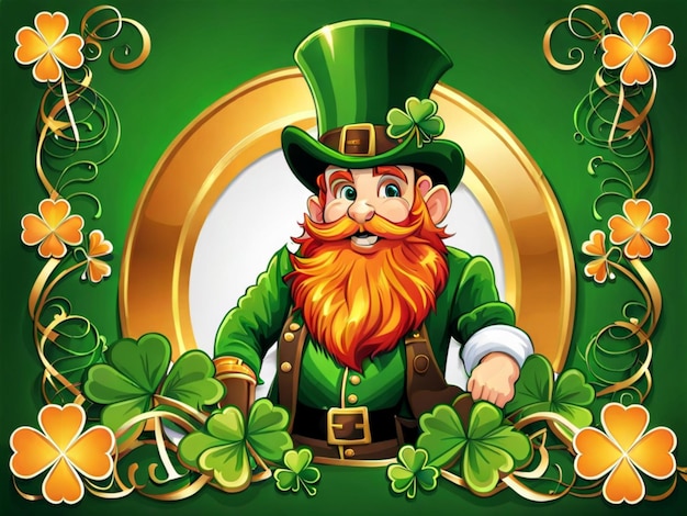 St. Patrick's Day achtergrond illustratie met een leprechaun en traditionele elementen