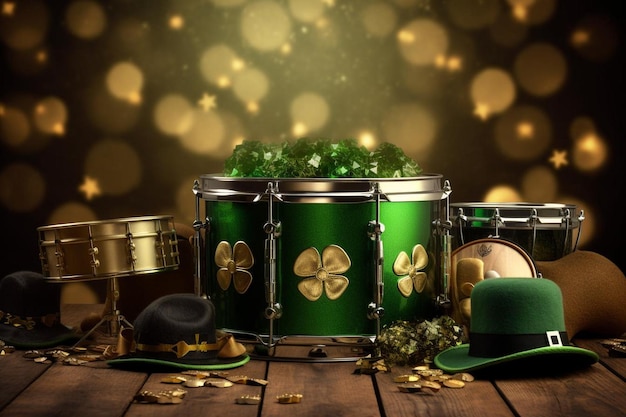 St. Patrick's Day achtergrond met elementen van drumhoed en shamrock
