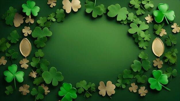 St Patrick's Day achtergrond met klavers en gouden munten