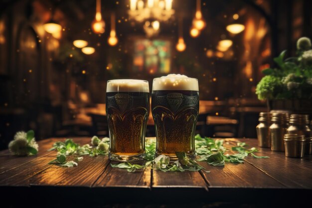 St Patrick's Day concept bieren op houten tafel Generatieve AI