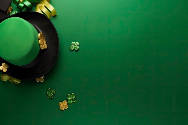 St patrick's day concept leprechaun headwear gift boxes pot with gold coins