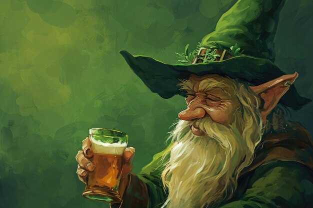 St. Patrick's Day gnome met bier Groene achtergrond