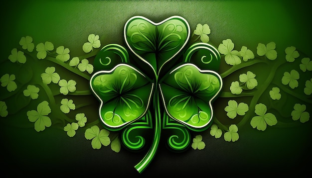 St. Patrick's Day, Green background with Shamrock leaves