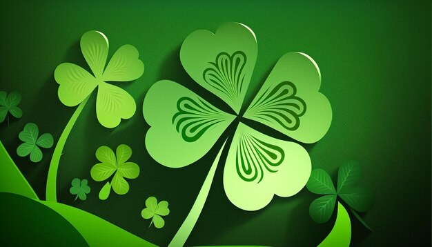 St. Patrick's Day, Green background with Shamrock leaves