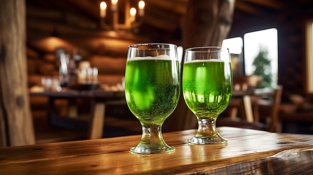 St Patrick's day green beer traditional drink in an Irish pub