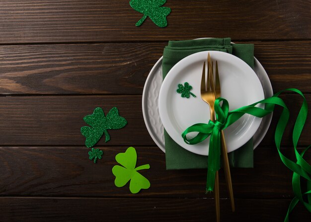 St. Patrick's Day green Shamrocks with fork, spoon, and napkin