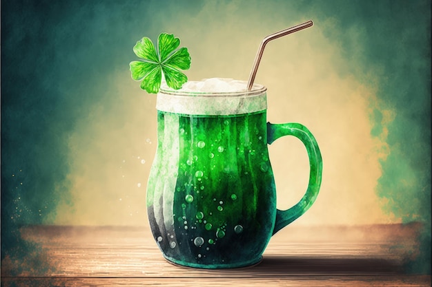 St Patrick's Day greeting card with green background Fantasy concept Illustration painting Generative AI