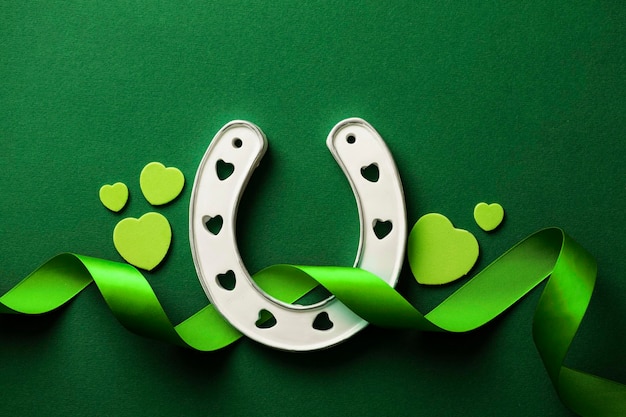 St Patrick's Day groene achtergrond met gelukshoefijzer