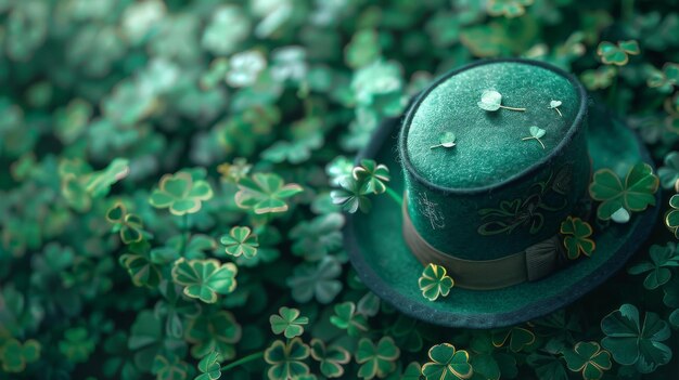 St. Patrick's Day groene achtergrond shamrocks en hoed met ruimte kopie