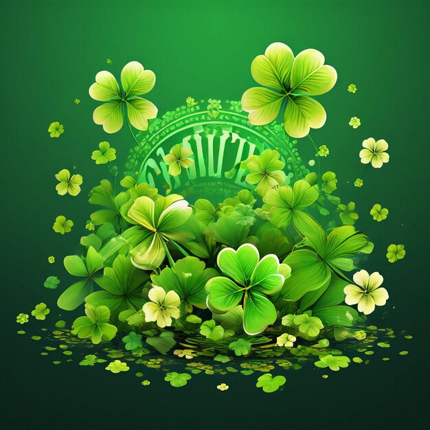 St. Patrick's Day illustratie met vliegende klaverbladeren en typografie brief op groene achtergrond