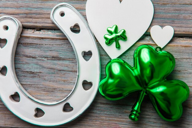 St Patrick's Day lucky horse shoe and green shamrock