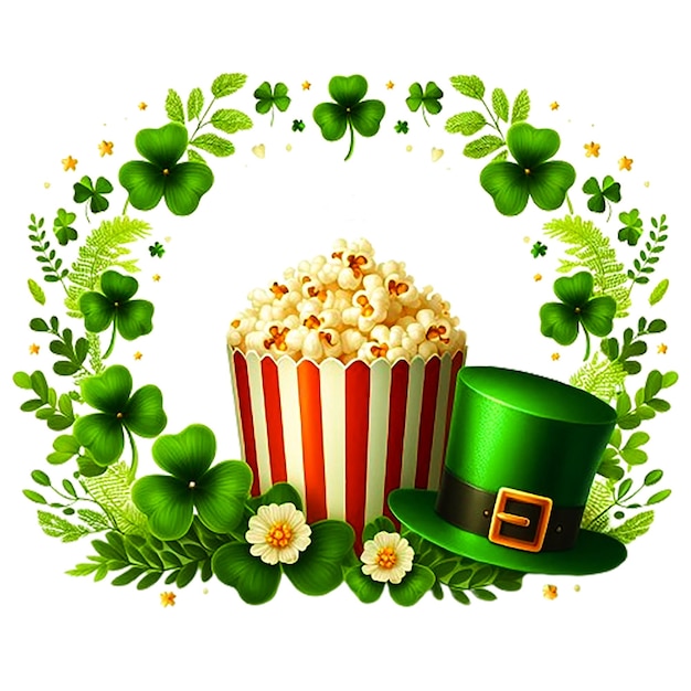 St Patrick's Day Lucky Popcorn clipart generatieve ai