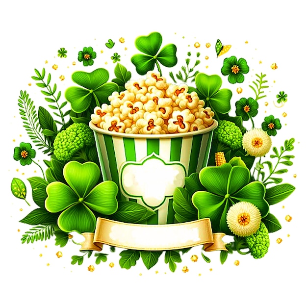 St Patrick's Day Lucky Popcorn clipart generatieve ai