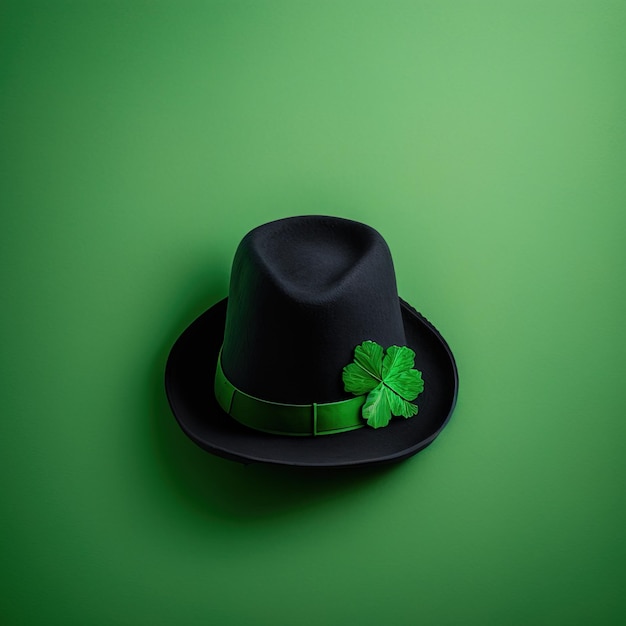 스타일의 성 패트릭의 날, 토끼풀 축제 영혼이 있는 녹색 모자 디자인 배경 플랫 색상