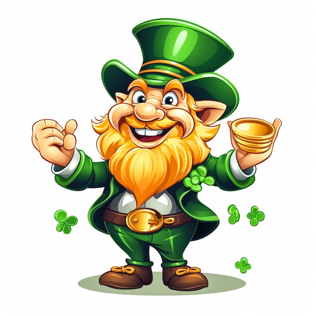 Foto st. patrick's day vrolijke leprechaun cartoon personage volledige tekening van een dwerg saint patrick's day symbool op witte achtergrond