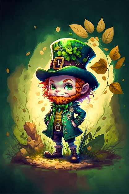 Photo st patrick's day watercolor clipart portrait of leprechaun lucky cunning man generative ai