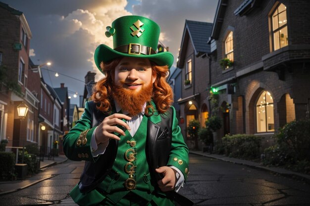 St. Patrick's leprechaun hoed en klaver bladeren achtergrond