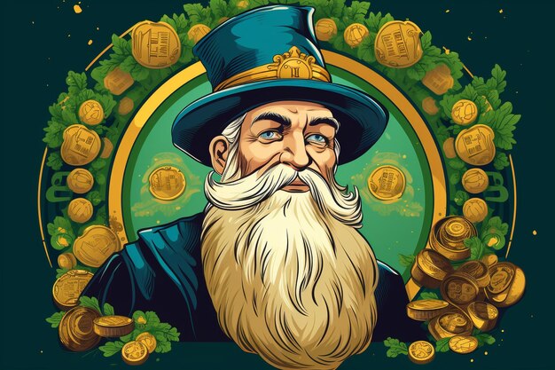 St patrick typogrpahic with green background and coins