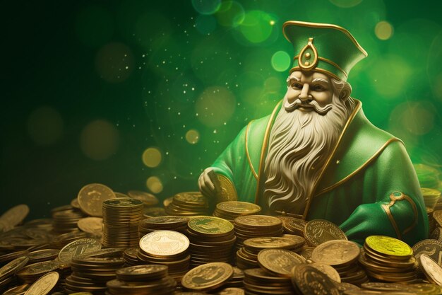 Photo st patrick typogrpahic with green background and coins