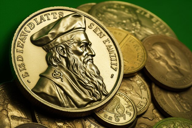 Photo st patrick typogrpahic with green background and coins