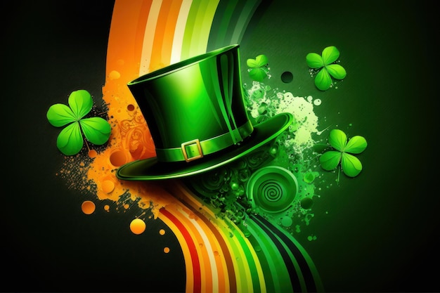 St Patrick39s day lucky leprechaun hat with green four leaf clover Generative ai