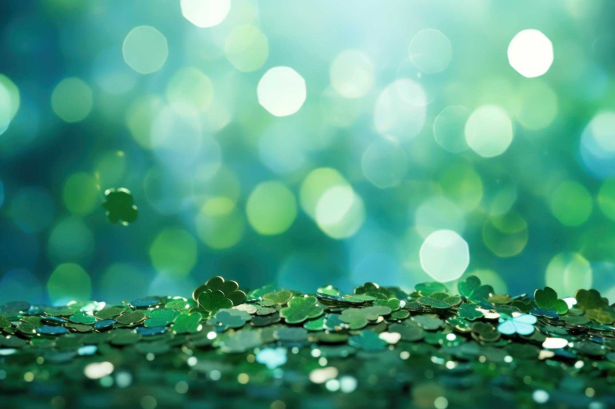 St Patrick39s Day themed backdrop with clovers and bokeh