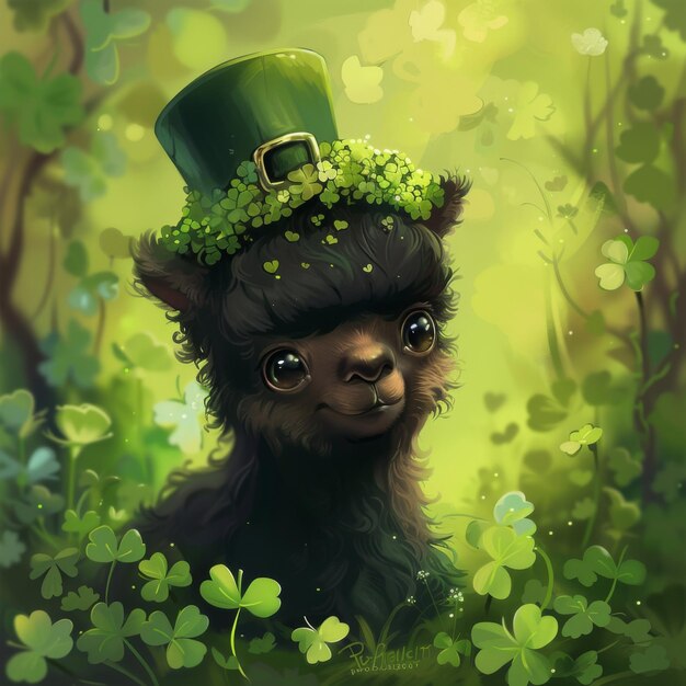 St Patricks cute realistic Black Alpaca