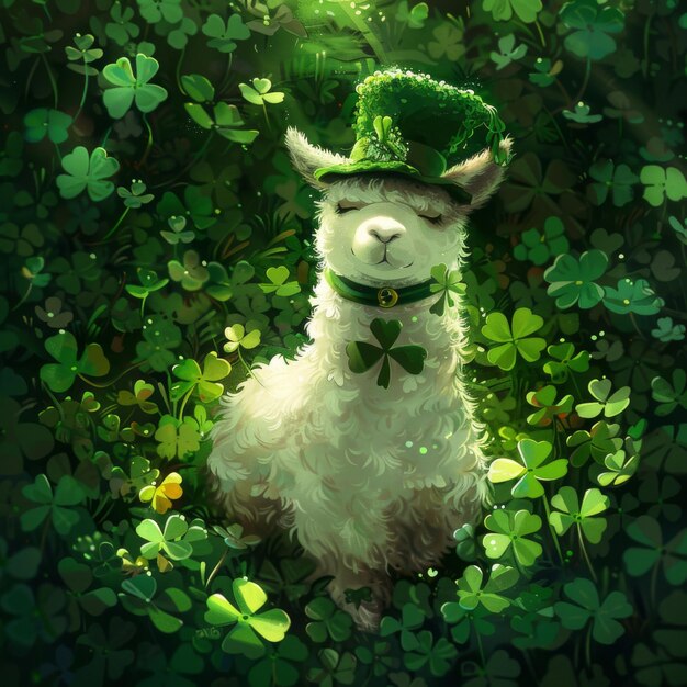 Photo st patricks cute white alpaca