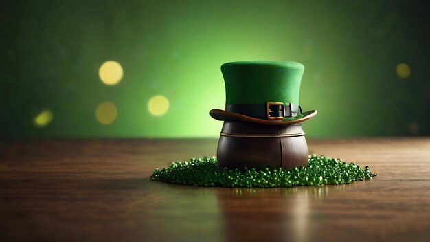 St Patricks day abstract background clover green hat gold coins leprechaun hat with clover