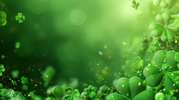 Foto st. patrick's day sfondo astratto st. patricks day sfondo verde foglia di trifoglio luci bokeh