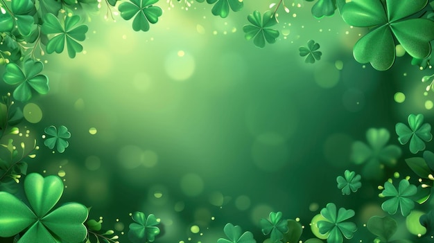 Foto st. patrick's day sfondo astratto st. patricks day sfondo verde foglia di trifoglio luci bokeh